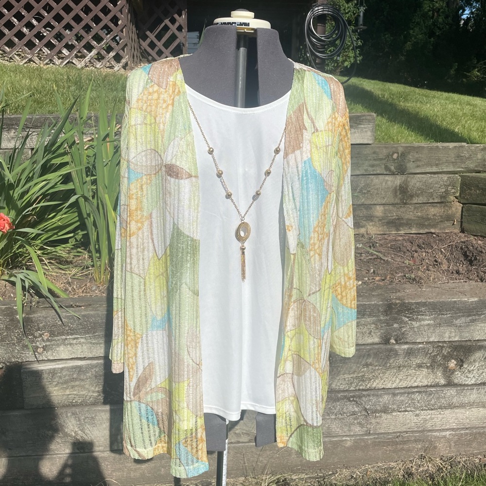 Alfred Dunner Size 2X Longsleeve Blouse w/ Sewn In Shirt and Necklace